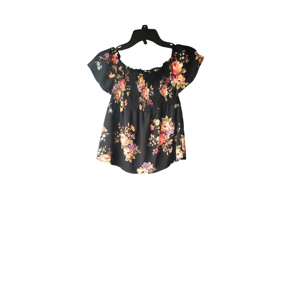 Manteau Los Angeles Womens Floral Smocked Off The Shoulder Blouse Black Size M